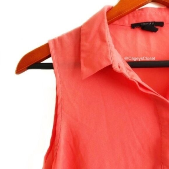 forever 21 Tank Top S Collar Pullover Half Button Placket Coral Salmon Pink - Picture 3 of 8